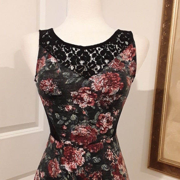 Xhilaration Floral Lace Rose Print Fit and Flare Dress - Picture 2 of 6